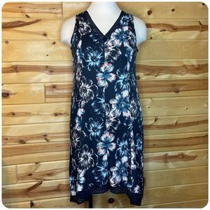 Forever Scarlett Floral Shift Dress Women's Size 1X Blue V Neck Lace Trim